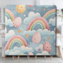 Ovos de Páscoa Arco-íris Pastel Vintage com Nuvens