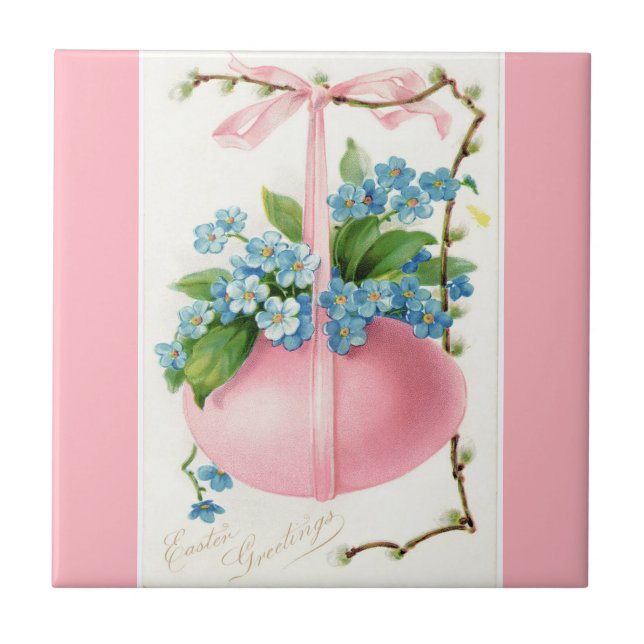 Azulejo De Cerâmica Ovos de Páscoa e Flores Rosa (Frente)