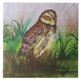 Azulejo De Cerâmica Owl in nature watercolor art