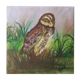 Azulejo De Cerâmica Owl in nature watercolor art