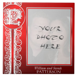 Azulejo De Cerâmica P Monograma "White Lace on Red" com Photo - Azulej