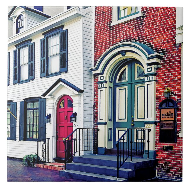 Azulejo De Cerâmica PA de Harrisburg - Rua com bandeira americana (Frente)