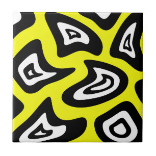 Azulejo De Cerâmica padrão Abstrato - amarelo, preto e branco.