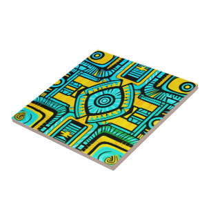 Azulejo De Cerâmica Padrão abstrato azul amarelo