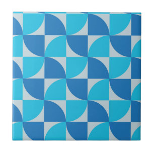Azulejo De Cerâmica Padrão Abstrato Azul e Turquesa de Meados do Sécul