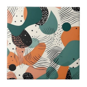 Azulejo De Cerâmica Padrão Abstrato Biomórfico Coral Teal Orgânico