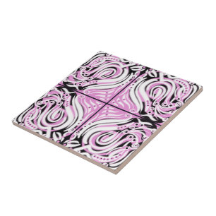 Azulejo De Cerâmica Padrão Abstrato Curvo Rosa Preto Branco