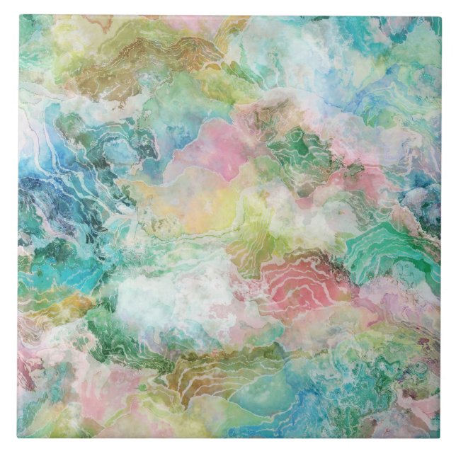 Azulejo De Cerâmica Padrão Abstrato de Aquarela do Oceano Grunge (Frente)