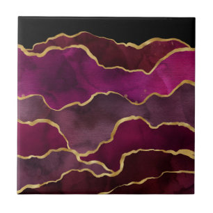 Azulejo De Cerâmica Padrão Abstrato de Aquarela Vermelho Vinho da Borg