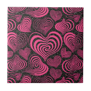 Azulejo De Cerâmica Padrão Abstrato de Coração Sem Costura Rosa Preto
