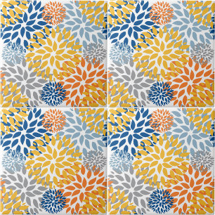 Azulejo De Cerâmica Padrão Abstrato de Cores Vibrantes Florais de Verã