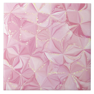 Azulejo De Cerâmica Padrão Abstrato de Geodo de Mármore Rosa Dourado