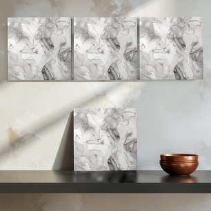 Azulejo De Cerâmica Padrão Abstrato de Mármore Nebuloso Preto e Branco