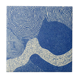 Azulejo De Cerâmica Padrão Abstrato de Onda em Madeira Azul Branco