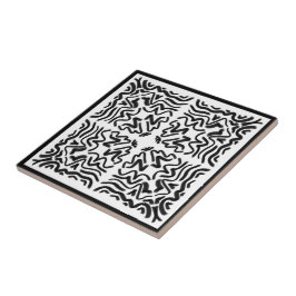 Azulejo De Cerâmica Padrão Abstrato de Onda em Zigue-Zague Preto e Bra