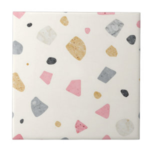 Azulejo De Cerâmica Padrão Abstrato de Terrazzo Rosa Cinza Dourado