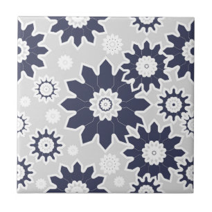 Azulejo De Cerâmica padrão abstrato floral, marinho azul, branco, cin