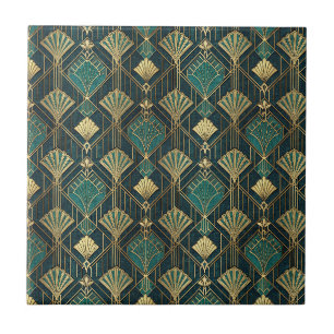 Azulejo De Cerâmica Padrão Abstrato Geométrico Art Déco em Azul Turque