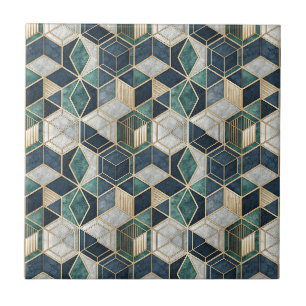 Azulejo De Cerâmica Padrão Abstrato Geométrico Moderno em Azul Turques