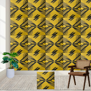Azulejo De Cerâmica Padrão abstrato Geométrico Preto e Amarelo