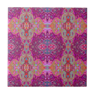 Azulejo De Cerâmica Padrão Abstrato Groovy Rosa Magenta, Azul e Vermel