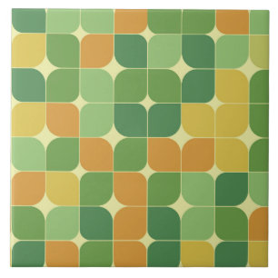 Azulejo De Cerâmica Padrão Abstrato Meados do Século Verde Laranja  