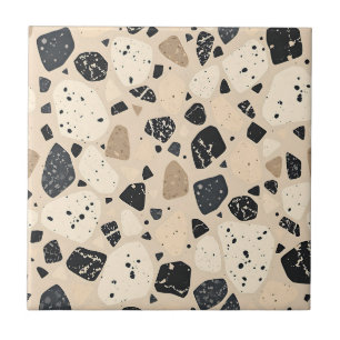 Azulejo De Cerâmica Padrão Abstrato Neutro de Terrazzo Bege Preto