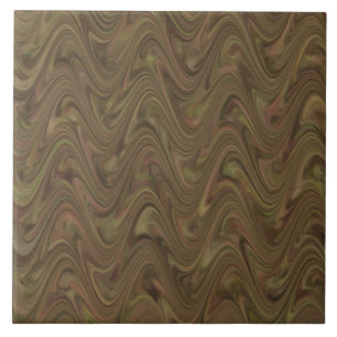 Azulejo De Cerâmica Padrão Abstrato Ondulado Verde Marrom