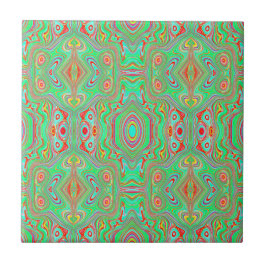 Azulejo De Cerâmica Padrão Abstrato Retro de Laranja e Verde Lima