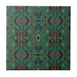 Azulejo De Cerâmica Padrão Abstrato Trippy Retro Preto e Verde Lima