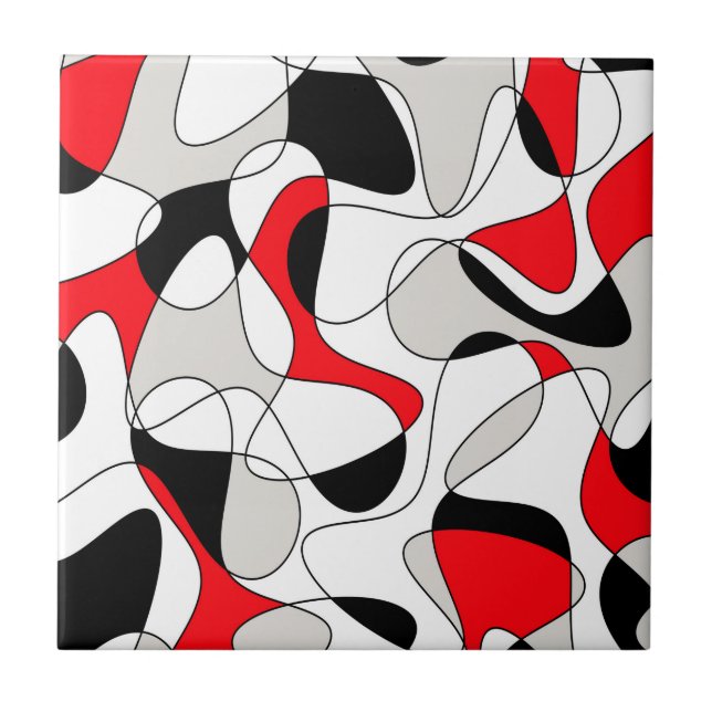 Azulejo De Cerâmica Padrão abstrato - vermelho, cinza e branco. (Frente)