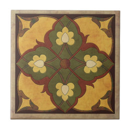 Azulejo De Cerâmica Padrão Afegão em Mostarda, Russet e Olive Green