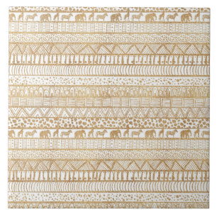 Azulejo De Cerâmica Padrão Africano Trendy Branco e Dourado Tribal