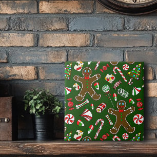 Azulejo De Cerâmica Padrão Alegre de Gengibre Festivo Verde com Doces