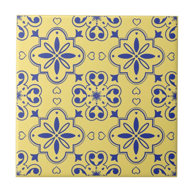 Azulejo De Cerâmica Padrão Amarelo Amarelo Azul do Mediterrâneo Modern (Frente)