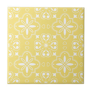 Azulejo De Cerâmica Padrão Amarelo Branco Mediterrâneo Moderno 