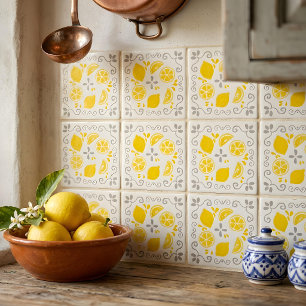Azulejo De Cerâmica Padrão Amarelo Cinza de Limões Desenhados à Mão Ca