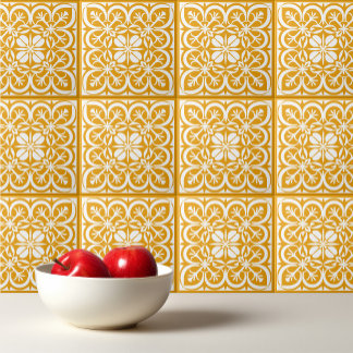 Azulejo De Cerâmica Padrão amarelo estético português mediterrânico