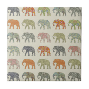 Azulejo De Cerâmica Padrão Animal Colorido de Elefante Contemporâneo