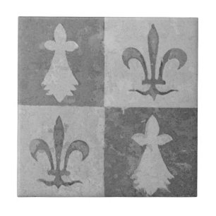 Azulejo De Cerâmica Padrão Antigo Cinza Flor de Lis Medieval Francês