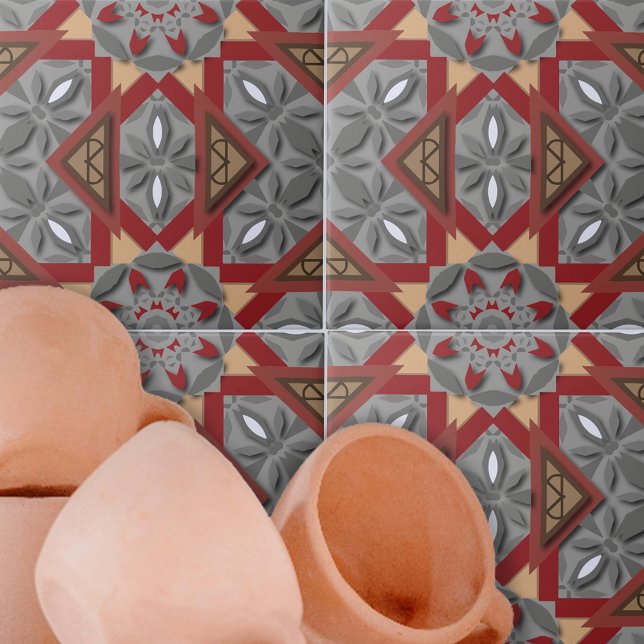 Azulejo De Cerâmica Padrão Árabe da Mesquita Étnica da Cinza Borgonha (Criador carregado)