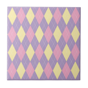 Azulejo De Cerâmica Padrão Argyle Amarelo Rosa Roxo Elegante