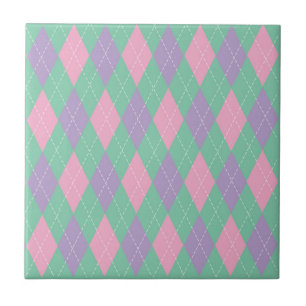 Azulejo De Cerâmica Padrão Argyle Verde Laranja Rosa Elegante