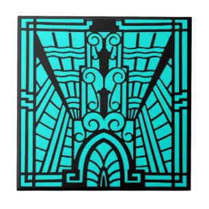 Azulejo De Cerâmica Padrão arquitetônico Deco, Turquesa e Preto