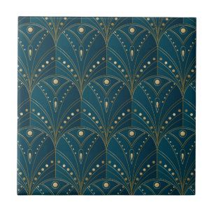Azulejo De Cerâmica padrão Art Deco com formas geométricas douradas