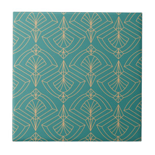 Azulejo De Cerâmica padrão Art Deco com formas geométricas douradas