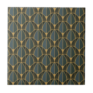 Azulejo De Cerâmica padrão Art Deco com formas geométricas douradas Ce