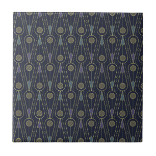 Azulejo De Cerâmica padrão Art Deco com formas geométricas em ouro