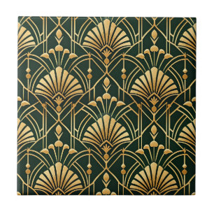 Azulejo De Cerâmica Padrão Art Déco em Ouro Esmeralda