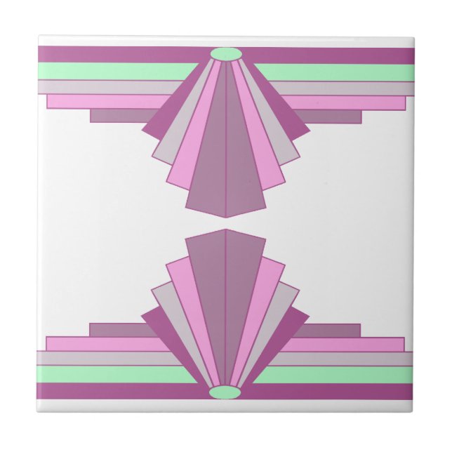 Azulejo De Cerâmica Padrão Art Deco em rosa e verde (Frente)